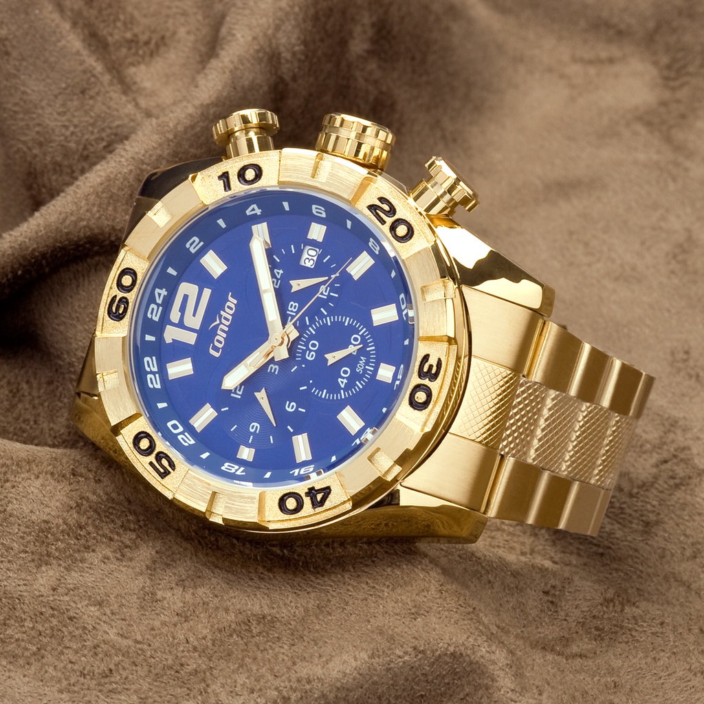 Relogio Masculino Dourado Condor Fundo Azul Robusto  Presente Aniversário Homem Esposo Marido Original em Oferta na Shopee