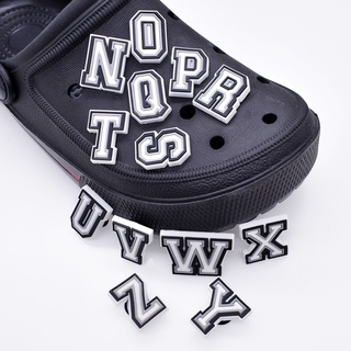 Para Crocs Jibbitz Pins Cor Preto Letras Brancas A-Z Botão De Encanto DIY
