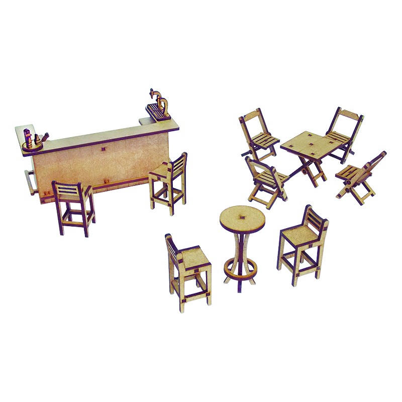 Kit 11 Miniatura MDF Peças Bar Mesa Barzinho Balcão Bistrô