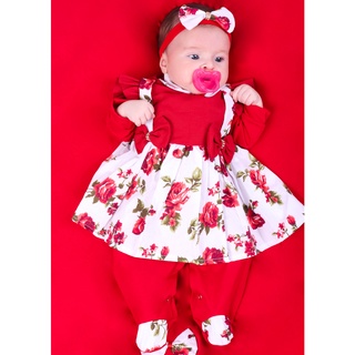 Saida de Maternidade Para Bebe Menina Charme Rosa Floral Vermelha Roupas de Bebê