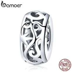 Bamoer 925 Sterling Silver Retro Ondu @ @ Lação Grama Padrão Beads Fit Pulseiras & Colar Diy Acessórios Jóias Scc716