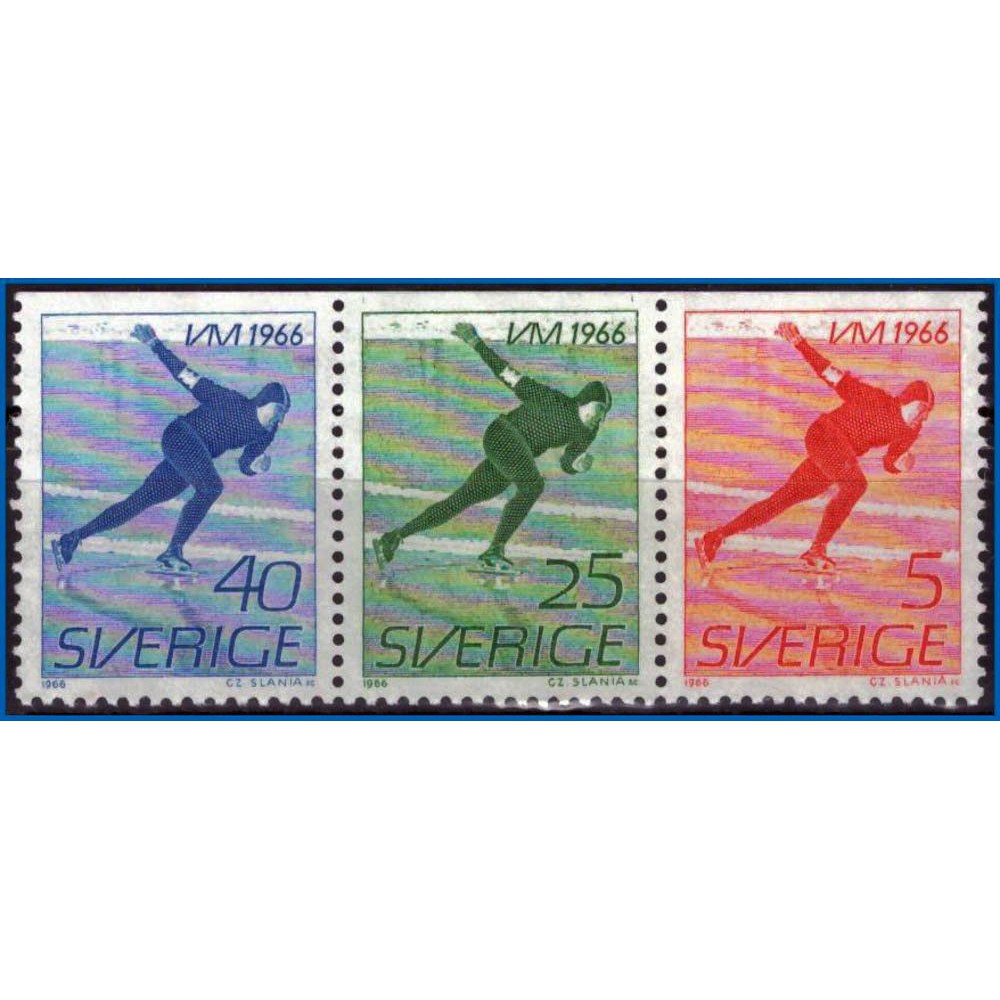 Suécia - Campeonato mundial de patinação - 1966 - S/Completa - Tira com 3 selos - Filatelia - Selos