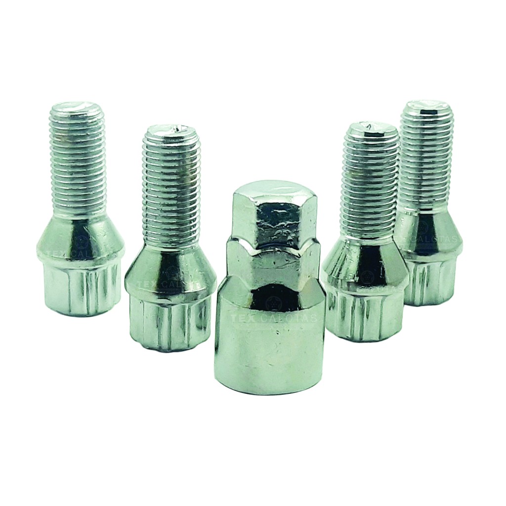 Jogo PARAFUSOS Antifurto/Segredo Cromado RENAULT KWIND, CAPTUR, CLIO, DUSTER - M12 X 1,5mm
