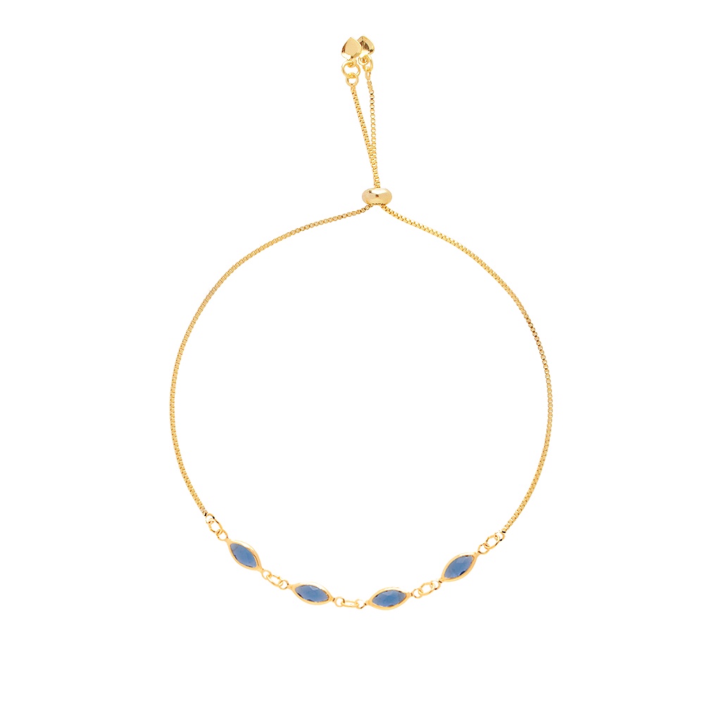 Pulseira Madrinha Pedra Navete Azul Escuro Folheado Ouro 18k
