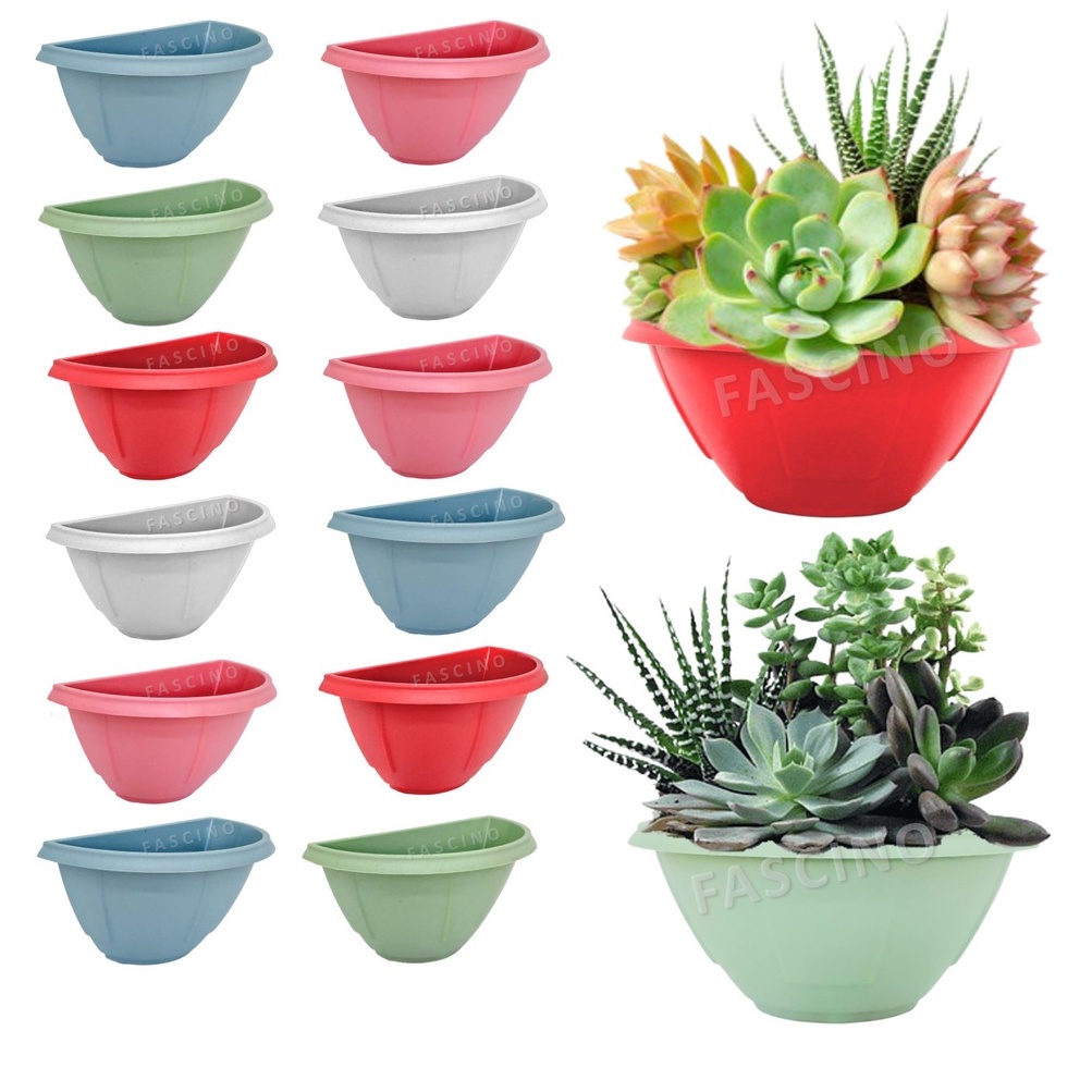 Kit 12 Vasos de Parede Coloridos Meia Lua Mini Para Jardim Vertical