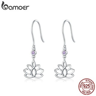 Bamoer 925 Sterling Silver Jóias Presente Com Lótus Elegante Cz Brincos Do Parafuso Prisioneiro Para Mulheres Meninas Mulheres Presente Jóias Declaração Bse451