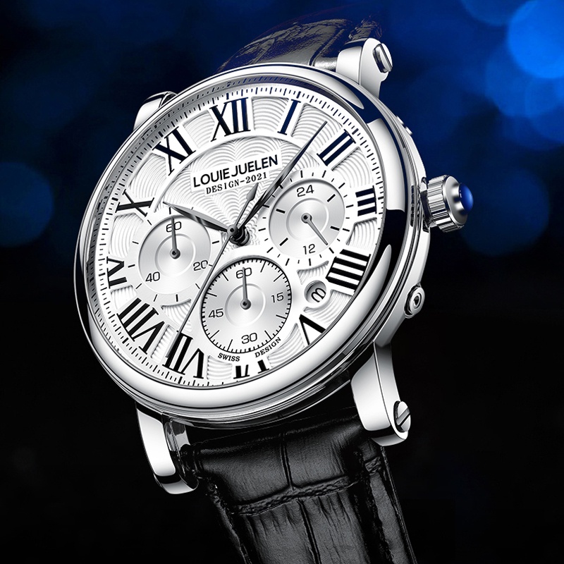 2025 Moda Masculina Relógios Marca Superior De Luxo Pulseira Couro Genuíno Quartzo Relógio Masculino Negócios Casual Dat em Oferta na Shopee