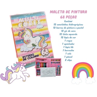 Maleta De Pintura Infantil Unicórnio Menina Carro Estojo 68 Peças