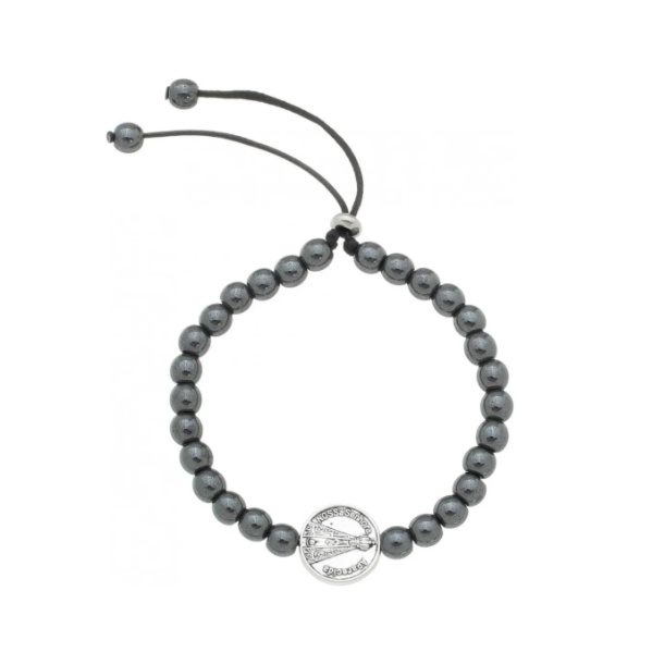 Pulseira Ajustável em Hematita com medalha de Nossa senhora Aparecida em Oferta na Shopee
