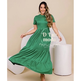 Vestido longo moda evangélica manga suede