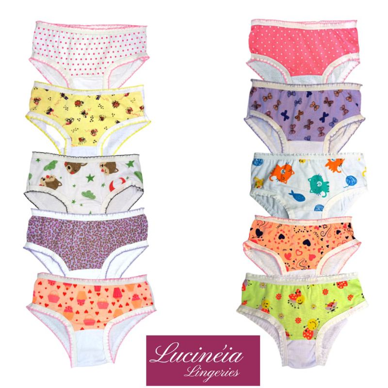 Kit 11 pçs - Calcinha Infantil criança menina-100% Algodão, com Forro, Estampas Variadas – tanga – atacado / sacoleira.