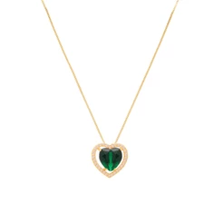 Colar Coração Com Zircônia Pedra Verde Folheado A Ouro 18k