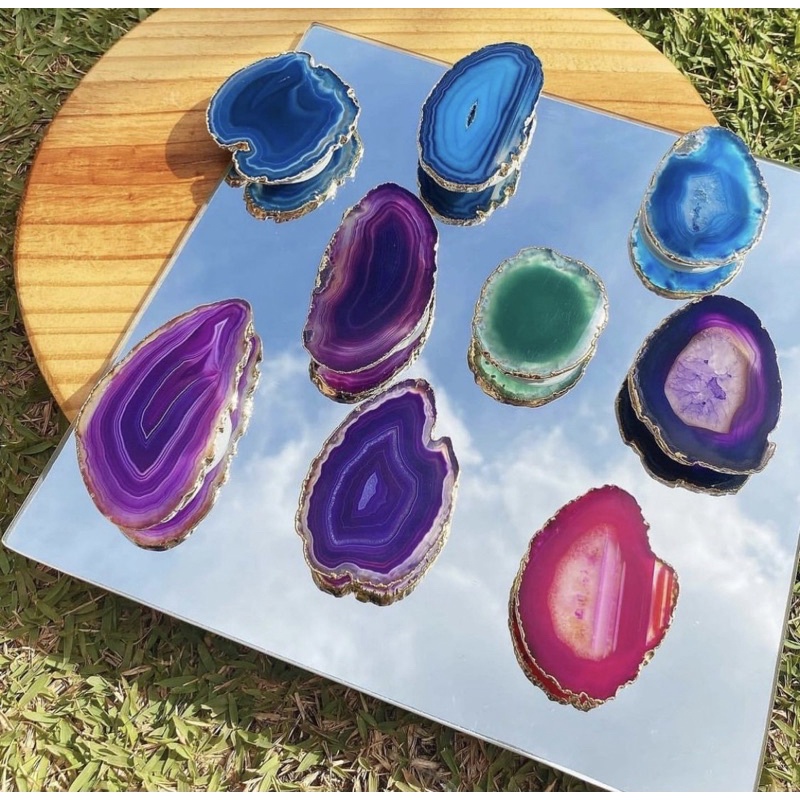 Pop socket para smartphone de Pedra Ágata Natural com Bordas Douradas 2 ...