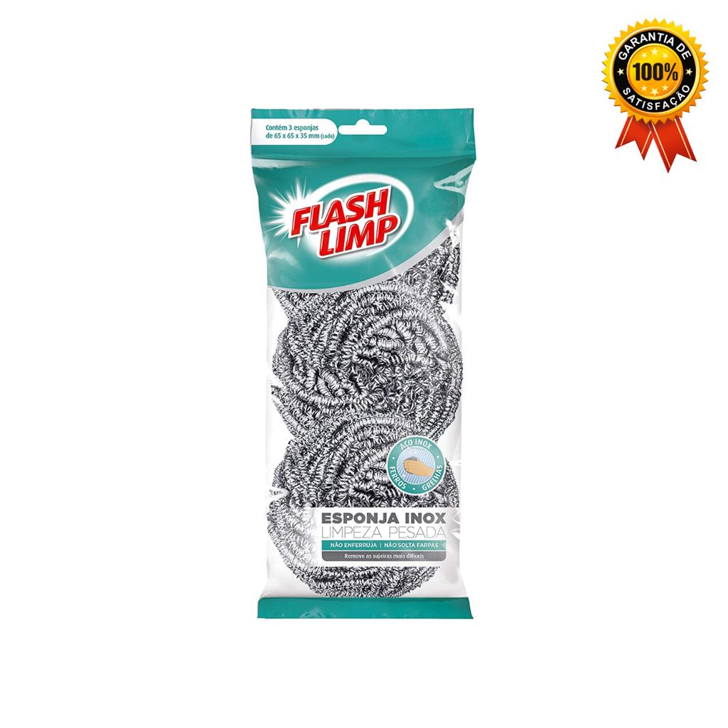 Pack com 3 Aco inox para Limpeza pesada ferro e grelha, E3A4821, Flash Limp - Home & Living