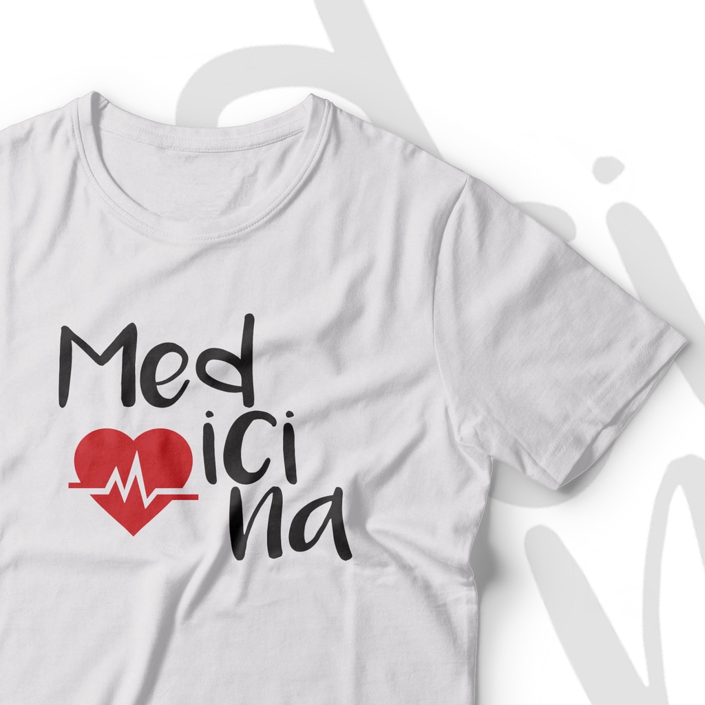 Camisa T-shirt Medicina Sublimada Branca Símbolo em Malha PP Antipiling Faculdade de Medicina por Amor