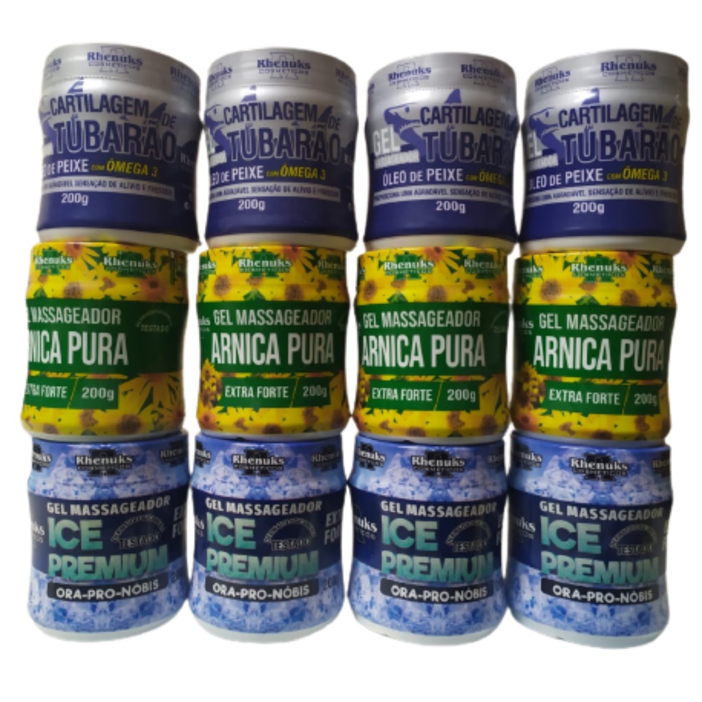 Kit Revenda Gel Gel Arnica, Gel Ice Premium, Gel Cartilagem de Tubarão