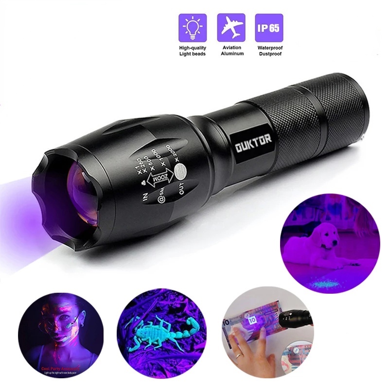 Lâmpada Branca Ultravioleta Dupla Lanterna Retrátil Zoom Retráctil Detector De Manchas UV Caça Ao Ar Livre