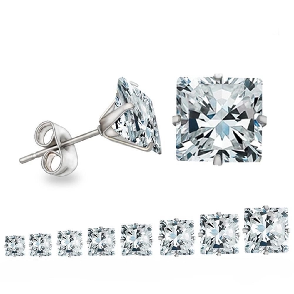 Não escurece Par brinco Quadrado pedra zircônia 10mm 8mm 6mm 5mm 4mm em aço inox pode molhar em Oferta na Shopee