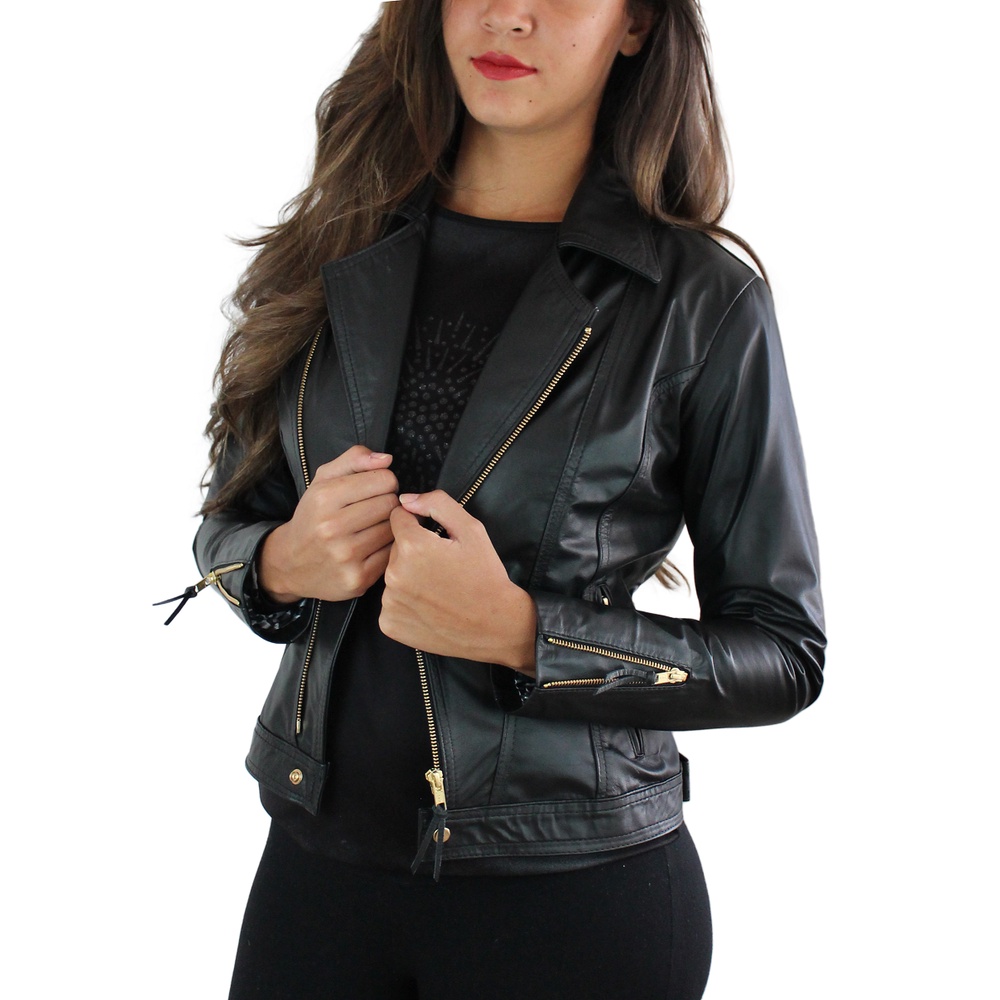 Jaqueta De Couro Original motociclista 100% Natural Bovino Legitimo Feminina 215 Garantia 5 anos!