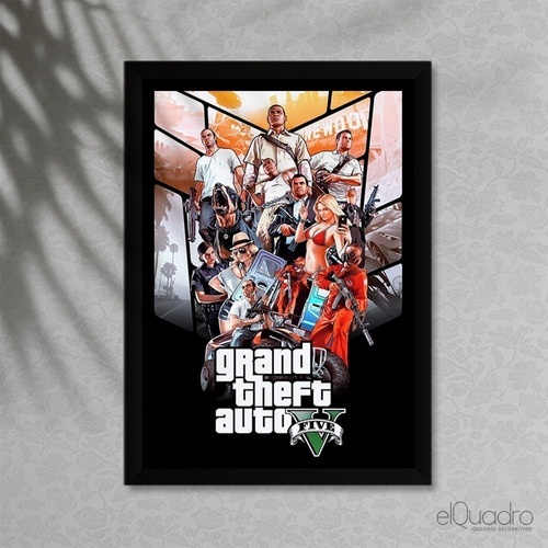 Quadro Decorativo A3 GTA V FIVE, GAMER, games, jogo