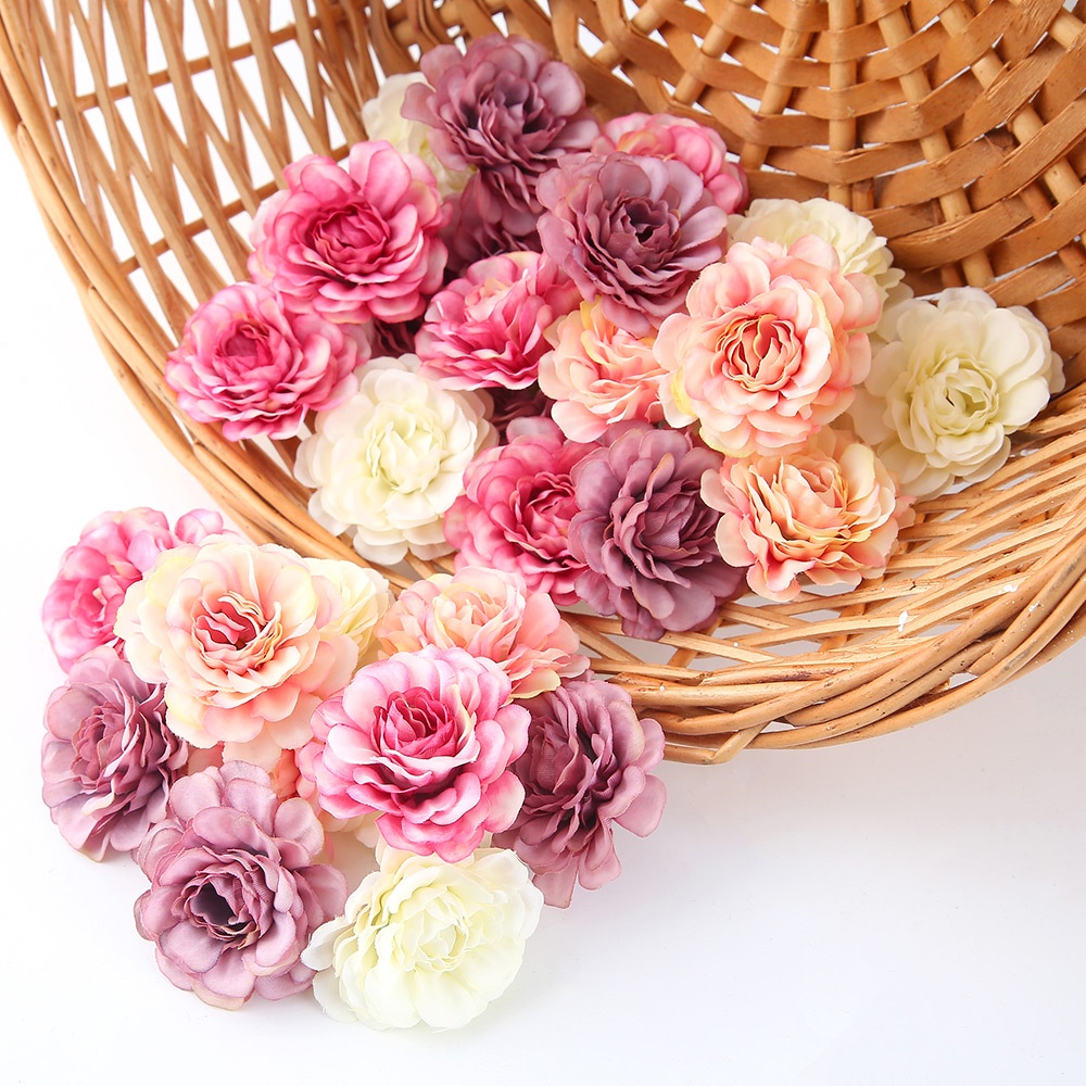 10 peças de flores artificiais 5 cm rosa seda cabeça festa de casamento  decoração de jardim doméstico | Shopee Brasil