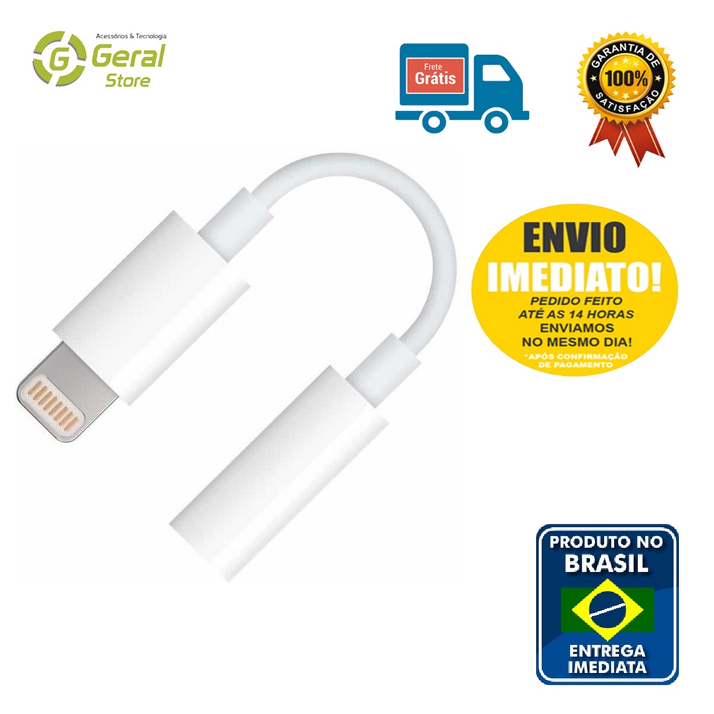 Cabo Adaptador iPhone Apple Lightning para Conector Fone de Ouvido P2 3,5mm