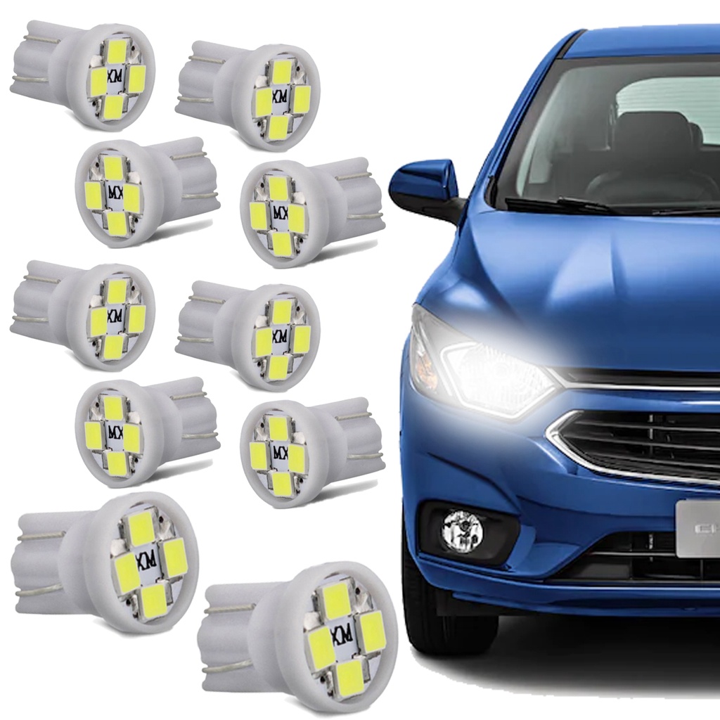 Kit 10 Lâmpadas Led T10 Pingo 12v Smd1210 4 Leds Luz Branca em Oferta na Shopee