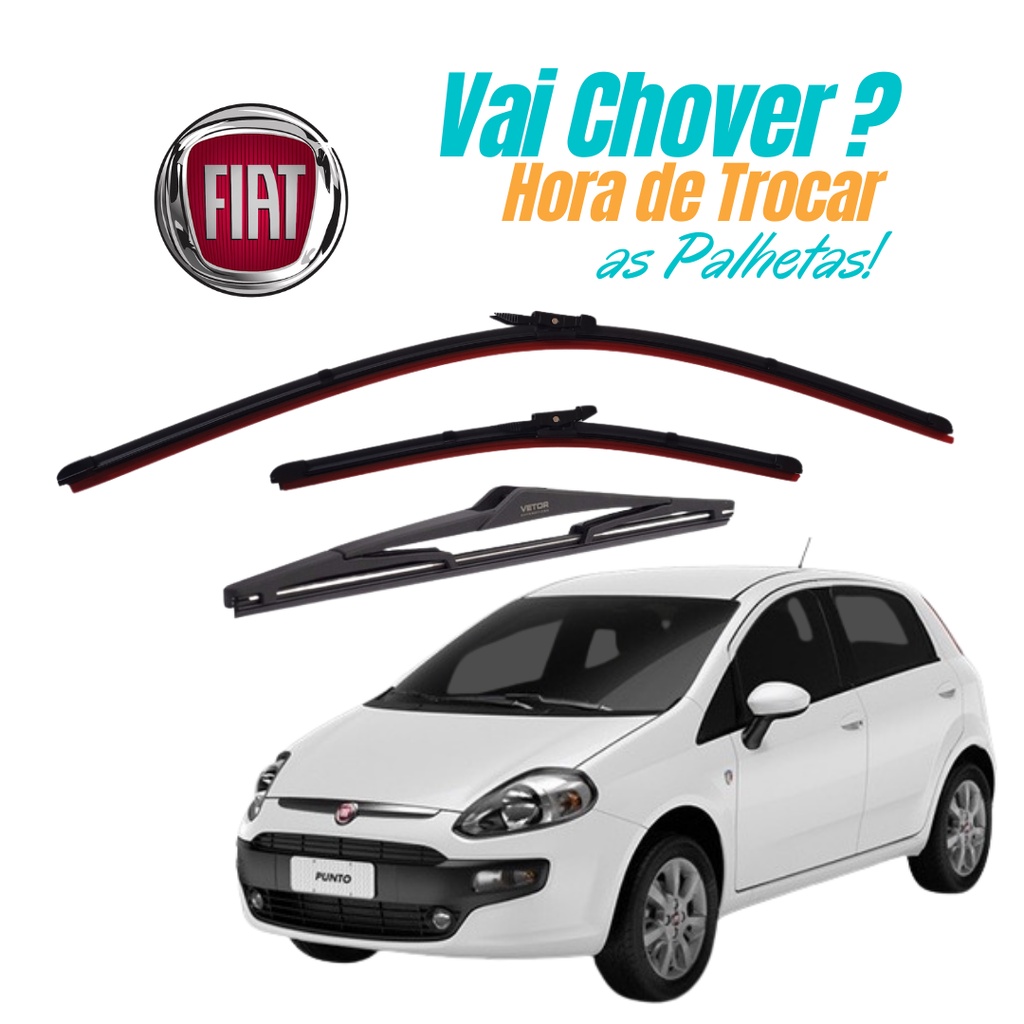 Par Palheta Limpador Parabrisa Dianteiro + Traseira Fiat Punto 2008 a 2019 Envio Rapido