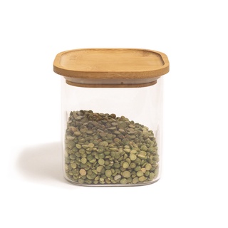 Pote De Vidro De Mantimentos 800ml C/ Tampa De Bambu Oikos