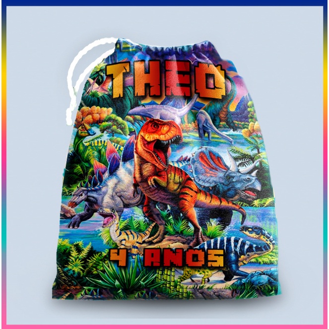 10 sacolinhas personalizada tecido DINOSSAUROS para lembrancinhas de festa de aniversario 30cmx20cm