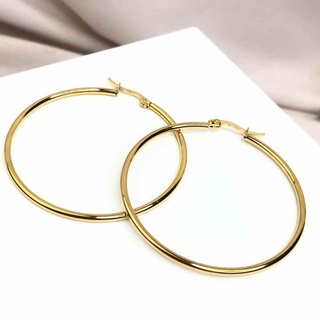 Par de Brincos Feminino de Aço Inoxidável Argola 5cm Clássico e Elegante Prata Dourado Banhado a Ouro 18K