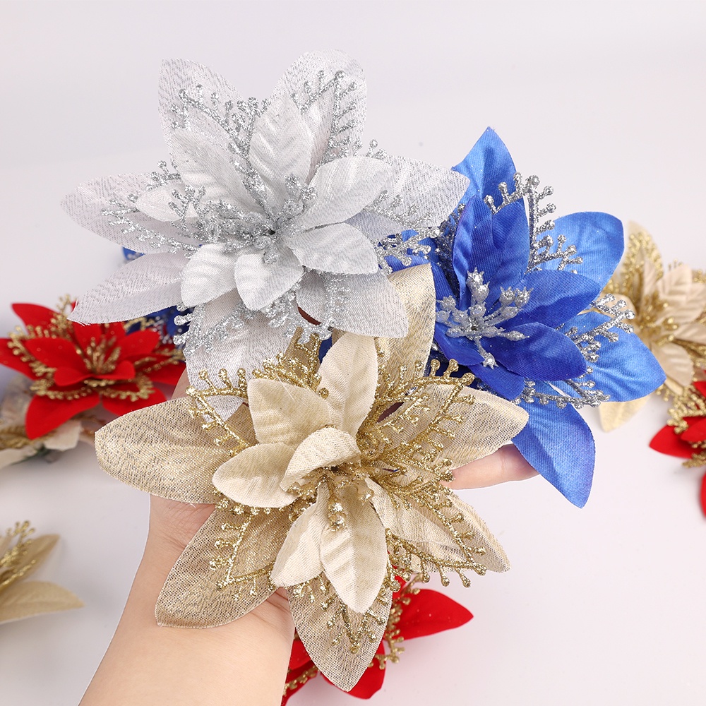 5pçs 13 cm Decoração De Natal Pequenas Flores Simulação Ouro Prata Vermelho  Azul Tridimensional Flores De Plástico Decoração (Jane Eyre) | Shopee Brasil