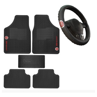 Jogo Tapete Automotivo Fiat Pvc 5 Peças Preto + capa Volante