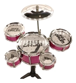Mini Bateria Musical Infantil Brinquedo Menino Menina Rosa