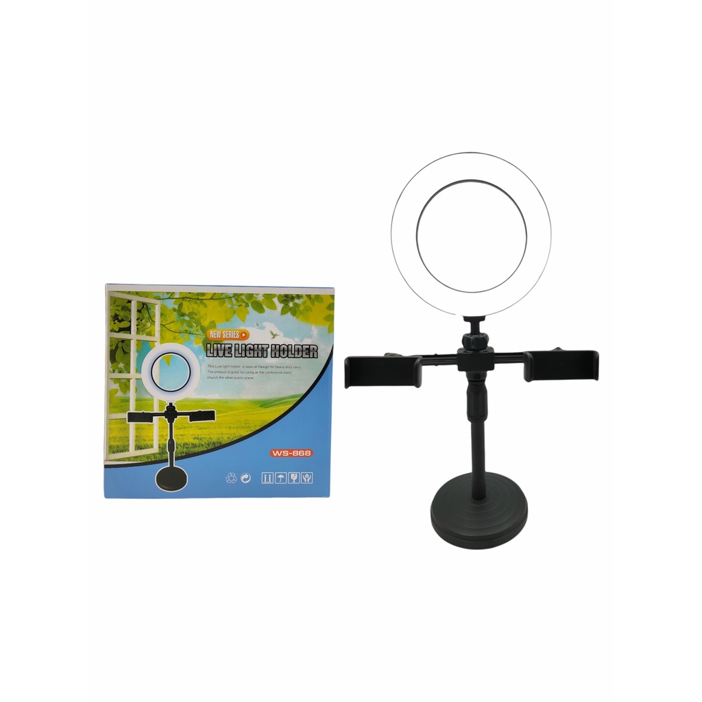 Ring Light de Mesa Tripé Com 2 Suporte Celular Portátil Ws-868