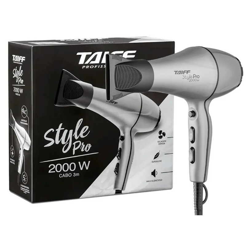 Secador De Cabelos Taiff Style Pro 2000W Prata Profissional Cabo 3m 110V
