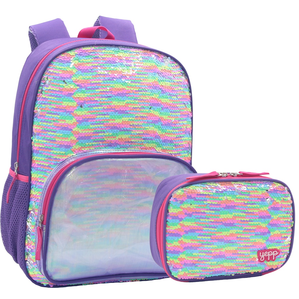 KIT Mochila E Estojo Jumbo Estampada Unicórnio Rosa Escolar Costas