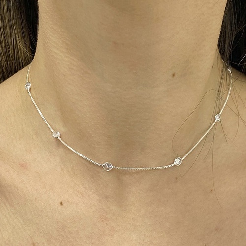 Colar Choker Cordao Pedras Folheada A Prata 925