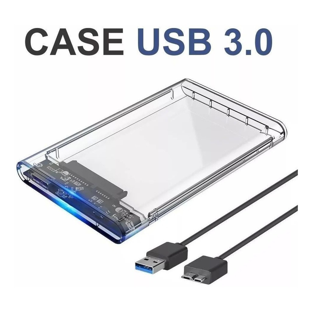 Case Para Hd e SSD Externo Gaveta Transparente Notebook Sata 2.5 USB 3.0 Original Transmissão 6gbps