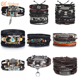 Pulseira De Couro Do Punk Do Vintage Multicamada Bangles Man Jóias Acessórios