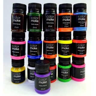 Tinta Liquida Facial ColorMake 25ml Neon ou Cremosa Para Carnaval Maquiagem Cosplay Fantasias Halloween