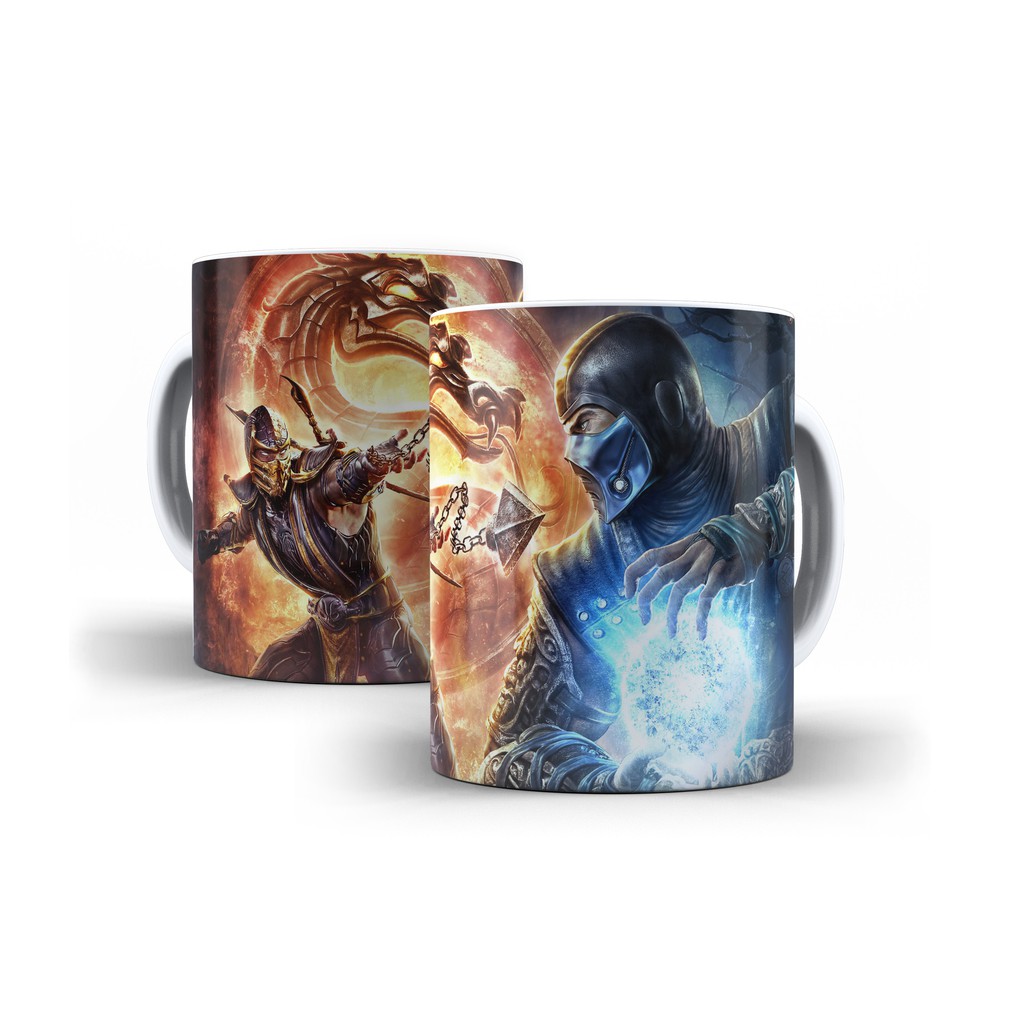 Caneca Branca Mortal Kombat Scorpion E Sub Zero Mod 05