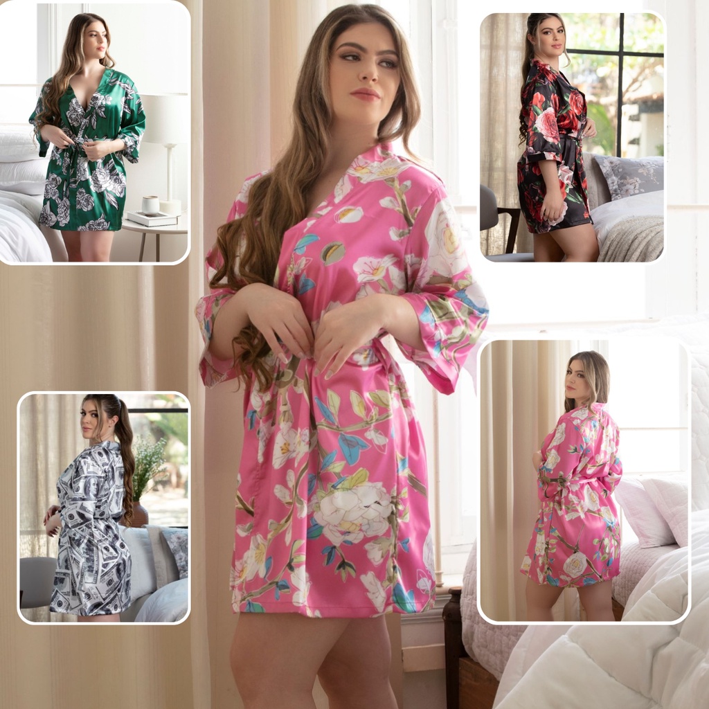 Robe Hobby Roupão Feminino em Cetim Estampado Adulto