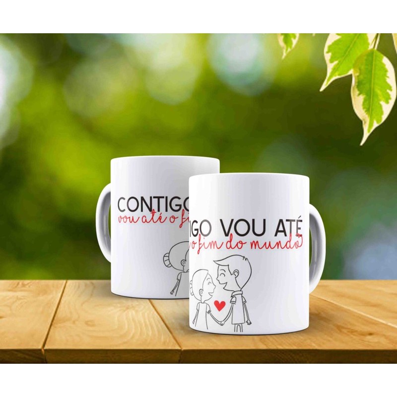 Caneca de Porcelana Personalizada Dia dos Namorados - Contigo vou até o fim do mundo
