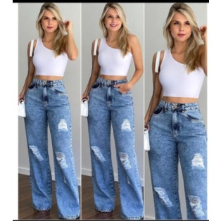 Cód. Calça Wide Leg jeans Pantalona SKY  DESTROYED 114