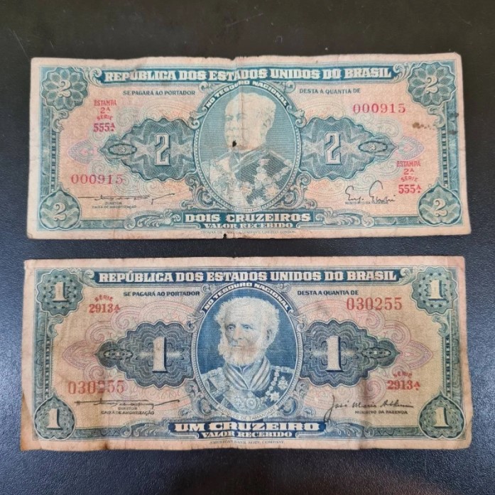 Colecionáveis Notas Cédula 1 E 2 Cruzeiros Carimbada Série 2913 A / 555 A