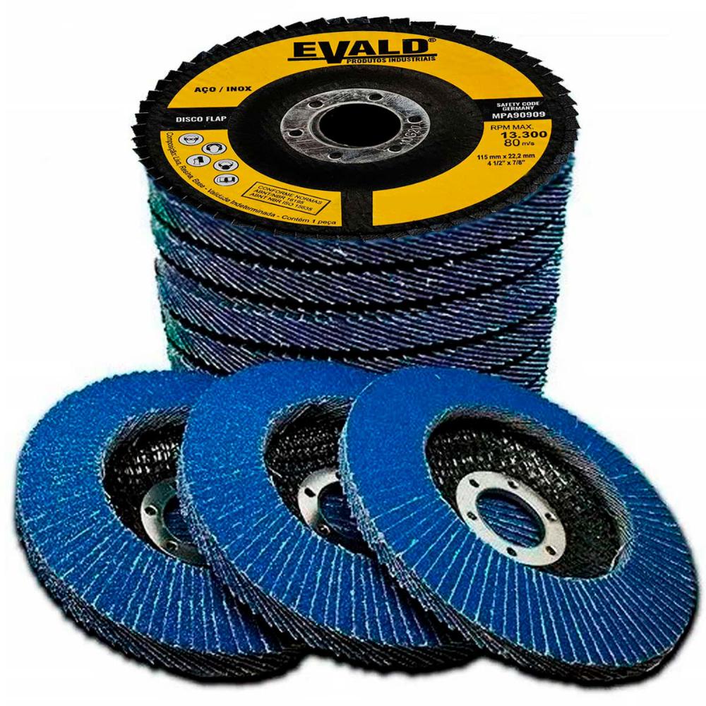 Disco de Lixa Flap 4.1/2 POL 115 MM Aço Inox Grão 100 Kit com 10 Unidades EVALD EVALD