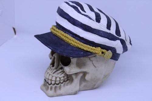Caveira Cranio Decorativo Sailor Cap Caveira Azul E Branco