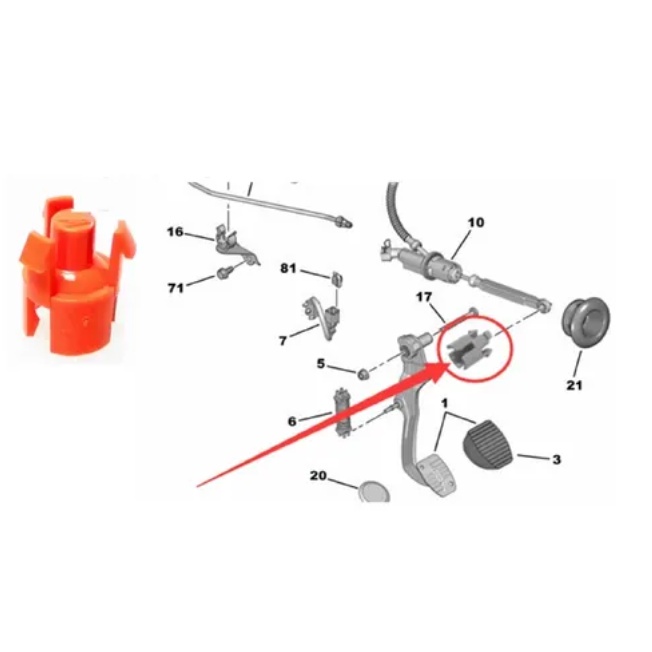 Bucha trava presilha do cilindro pedal embreagem citroen C3 C4 Aircross peugeot 207 208 307 308 3008