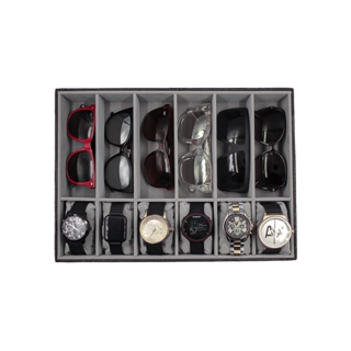 Bandeja Para Organizar 6 Óculos E 6 Relógios Closet Gaveta Preto Com Interno Cinza em Oferta na Shopee